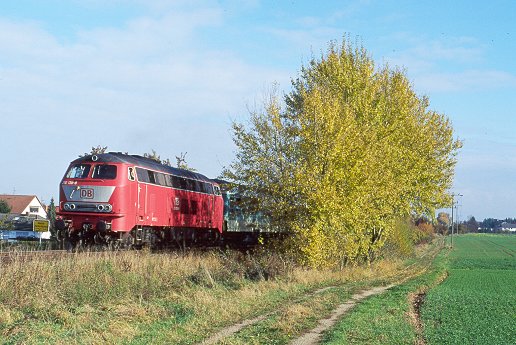 216 mit Nahverkehrszug in Heckershausen am 29.10.1999